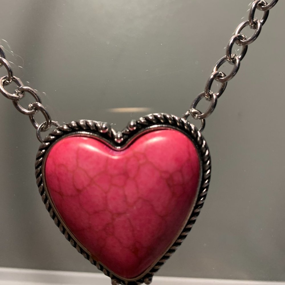 Paparazzi Authentic Admirer Pink Stone Heart Necklace with Matching Earrings